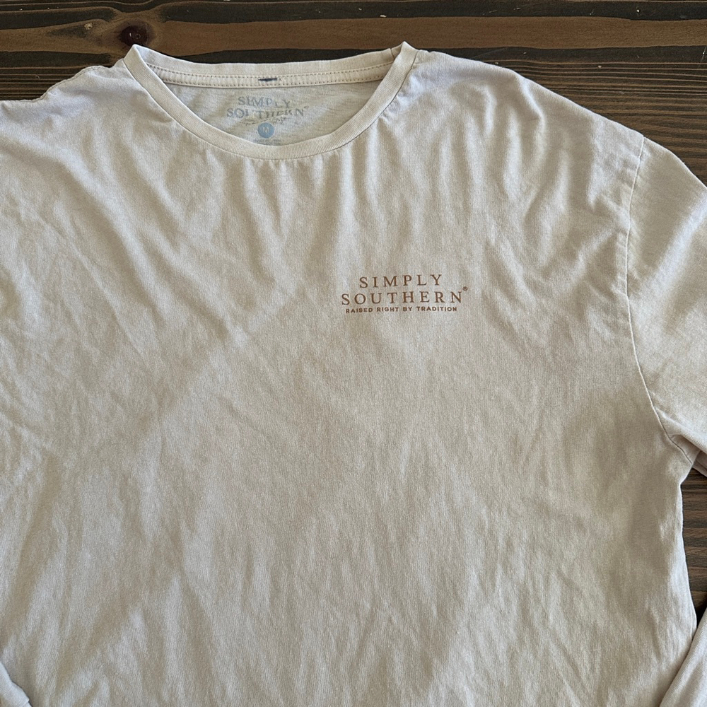 Men’s Simply Southern Beige Long Sleeve Tee M Deer Graphic God Family Country